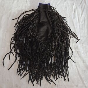 Native American Brown Leather Pouch w Blue Beads and Fringe